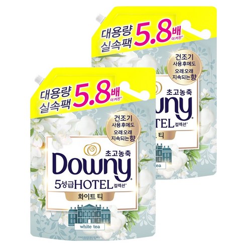 다우니 7일향수 초고농축 섬유유연제 화이트티 리필, 4.1L, 2개