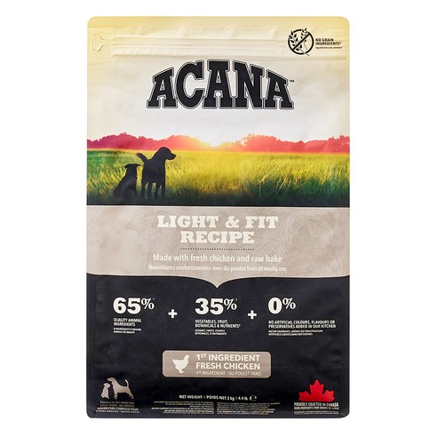 아카나 어덭트 강아지 라이트 앤 피트 건식사료, 닭, 2kg, 1개