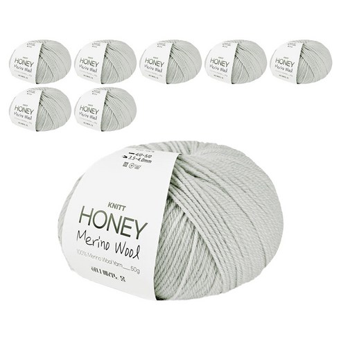 니뜨 허니 메리노 울 뜨개실 50g, 15 라이트그레이, 8개