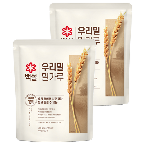 백설 우리밀 밀가루, 750g, 2개