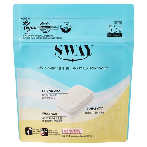 스웨이 식기세척기 베이킹소다X소금 타블렛 세제 55p, 440g, 1개