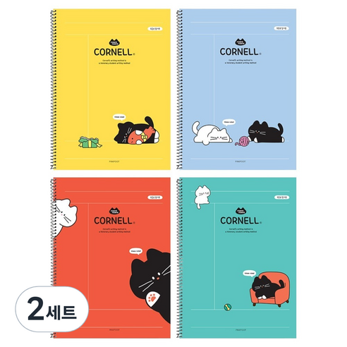 핑크풋 냥냥 칸 넓은 코넬노트 4종 세트, 혼합색상, 2세트