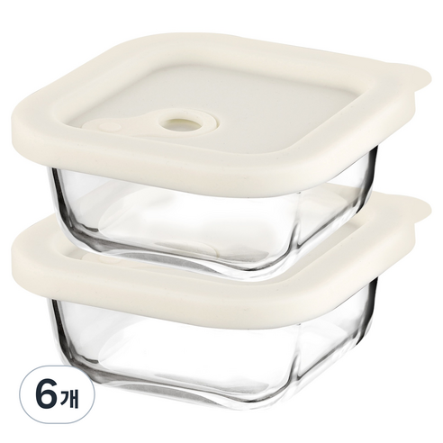 발룬피니 내열강화유리 오븐렌지 밥용기 정사각, 6개, 320ml