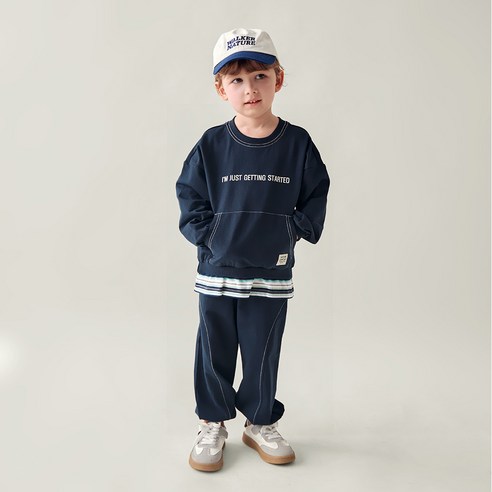 월튼키즈 아동용 레터링 포켓 레이어드 상하복 세트