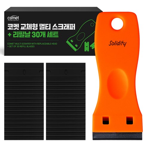 코멧 스티커 제거용 멀티 스크래퍼 + 원터치 리필날 30p 세트, 1세트, 스크래퍼 + 리필날 30p
