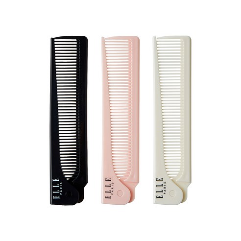 ELLE PARIS 접이식 꼬리빗, 1세트, 아이보리, 파스텔핑크, 블랙