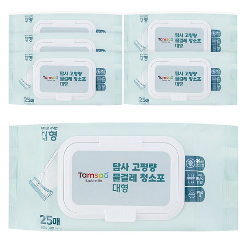 탐사 도톰한 고평량 물걸레 청소포 80g 대형 25p, 6개