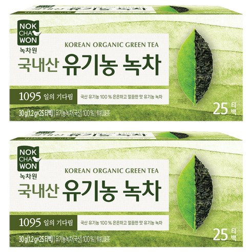 녹차원 국내산 유기농 순수녹차 티백, 1.2g, 25개입, 2개