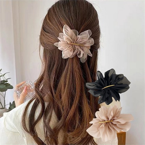 생활의지혜 쉬폰 레이스 골드 포인트 자동핀 2종 세트