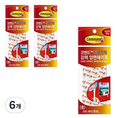 코맨드 3M 리필테이프 중형 6입, 화이트, 6개