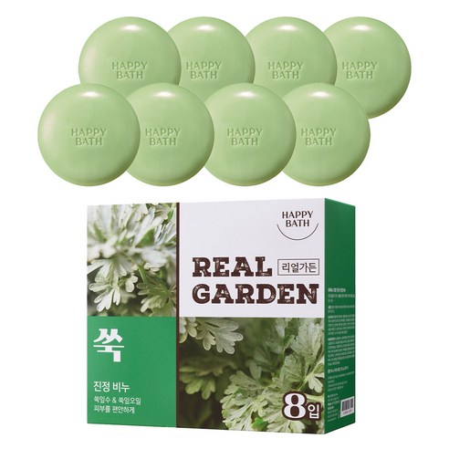 해피바스 리얼가든 진정 비누 쑥, 90g, 8개입