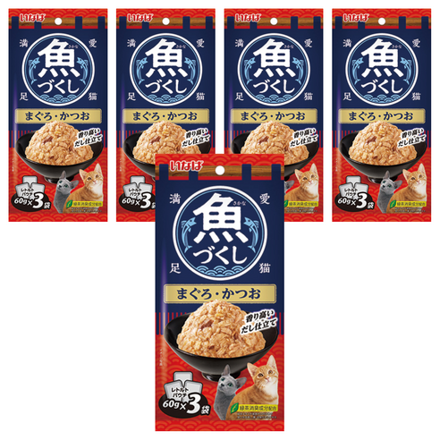 이나바 고양이 생선 가득 파우치, 혼합맛(참치/가다랑어), 180g, 5개