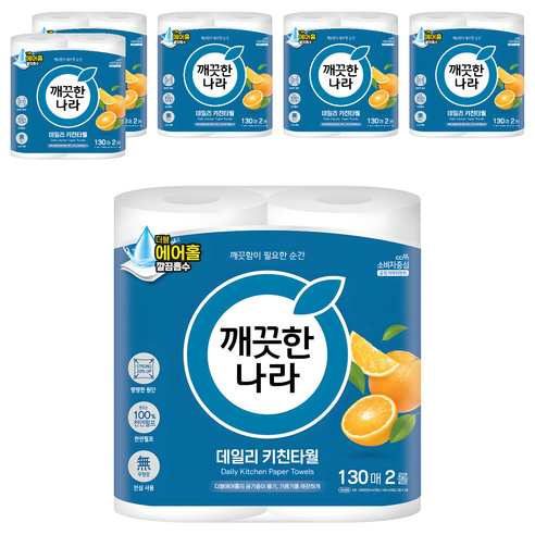 깨끗한나라 데일리 키친타월, 260매, 6개