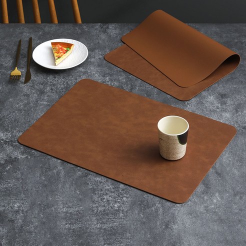 바다라 사각 PVC 가죽 양면 방수 테이블매트, 월넛브라운, 2개, 44.5 x 30 cm