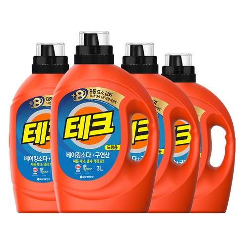 테크 베이킹소다 플러스 구연산 드럼용 액체세제 본품, 4개, 3L