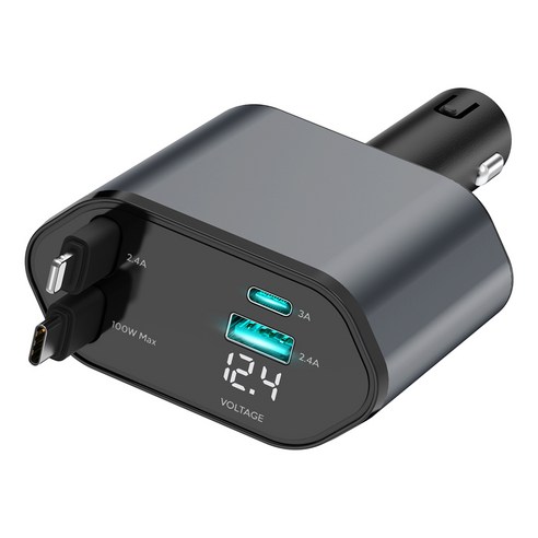 모잇 차량용 릴타입 동시 4구 충전 고속 충전기 (애플+C타입) 후기 분석 - 전압 표시 디스플레이