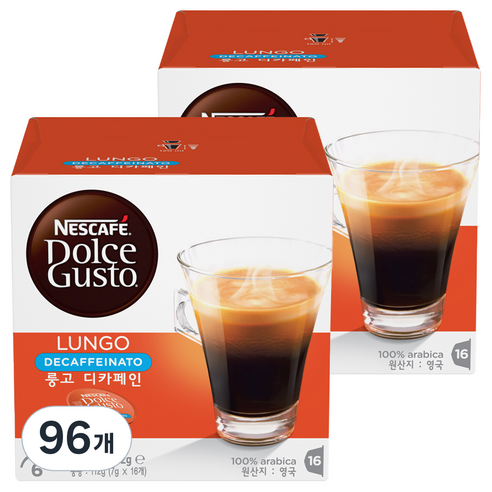 돌체구스토 네스카페 룽고 디카페인 캡슐커피, 7g, 16개입, 6개