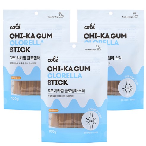 꼬뜨 강아지껌 덴탈껌 치카껌 스틱, 클로렐라, 100g, 3개
