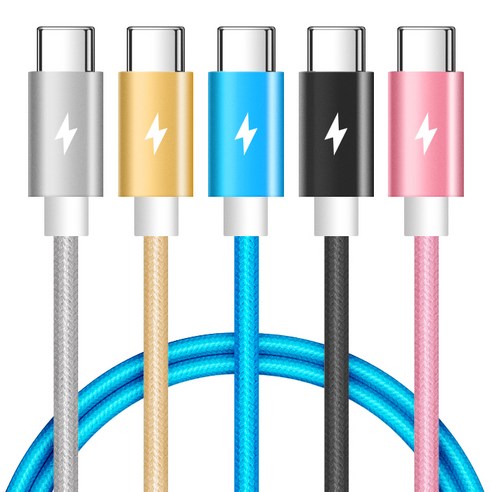 홈플래닛 PD 60W CtoC 초고속충전 패브릭 케이블, 혼합색상, 5개, 1.5m