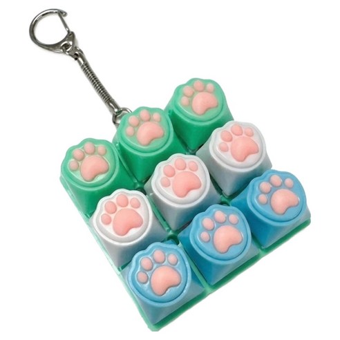 마라나타 고양이 발바닥 9키 실리콘 키캡 + 스트랩 피젯스틱 세트, 9키 그린 케이스 실리콘 고양이 발바닥 그린 화이트 블루 실리콘 스트랩, 1세트