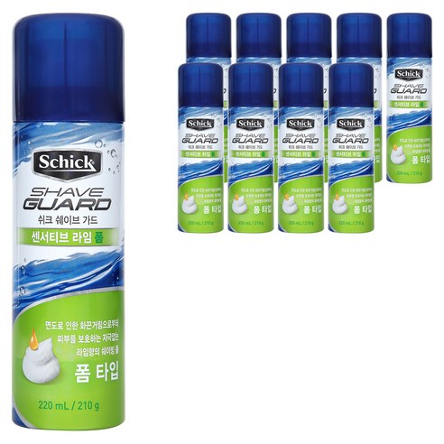 쉬크 쉐이브가드 센서티브 라임 쉐이빙 폼, 220ml, 10개