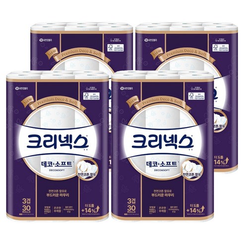 크리넥스 천연펄프 3겹 데코 앤 소프트 화장지 - 고급롤화장지(3겹이상) | 쿠팡