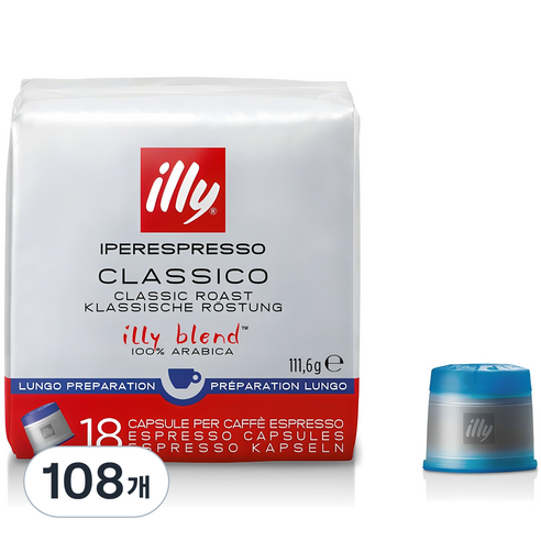 일리 18 클라시코 룽고 캡슐커피, 6.2g, 18개입, 6개