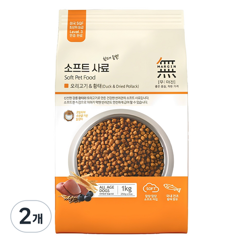 무마진 강아지 전연령용 소프트사료, 오리+황태, 1kg, 2개