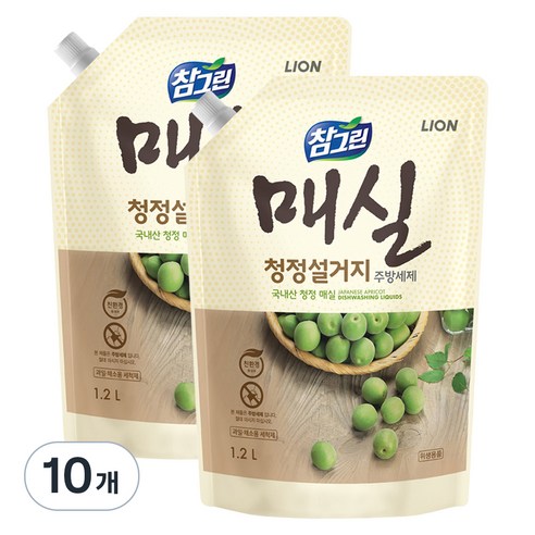 참그린 매실 청정설거지 주방세제 리필, 1.2L, 10개