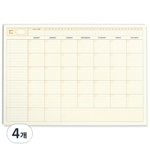 아이코닉 플로우 A4 먼슬리 플래너 패드 데스크 월간 스케줄러, 01 CREAM YELLOW, 4개