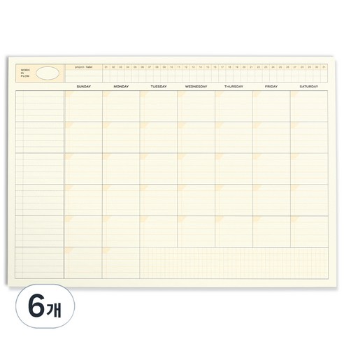 아이코닉 플로우 A4 먼슬리 플래너 패드 데스크 월간 스케줄러, 01 CREAM YELLOW, 6개