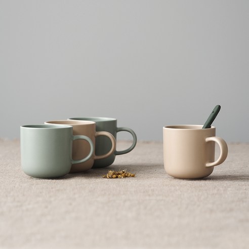 보울보울 국산 레트로라인 머그 320ml, 그린티라떼 + 카라멜베이지, 4개