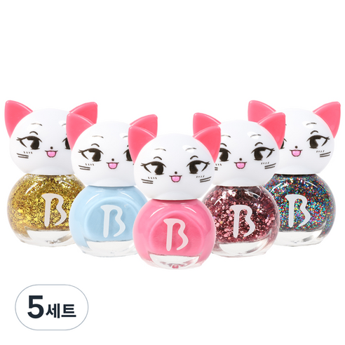 바블리 키즈네일 냥이 어린이매니큐어 블링블링 세트 5p, 하늘핑 + 핑크핑 + 골드블링핑 + 핑크블링핑 + 오색블링핑, 5개
