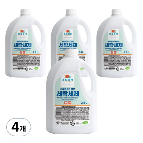 줌 베이직 베이킹소다 담은 액체세제 일반드럼겸용 본품, 2.5L, 4개