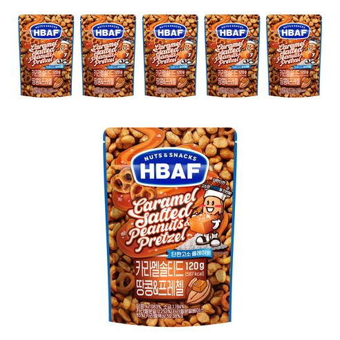 바프 넛츠앤스낵스 카라멜 솔티드 땅콩 앤 프레첼, 120g, 6개