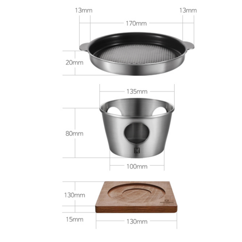 바겐슈타이거 킬른 통3중 스텐 미니화로의 크기와 구성품을 보여주는 상세 이미지