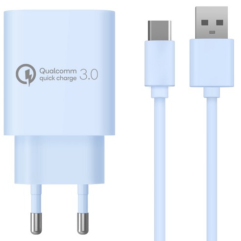 홈플래닛 퀄컴 공식인증 QC3.0 18W 고속충전기 + C타입 충전케이블 1.2m 세트, 블루, 1세트