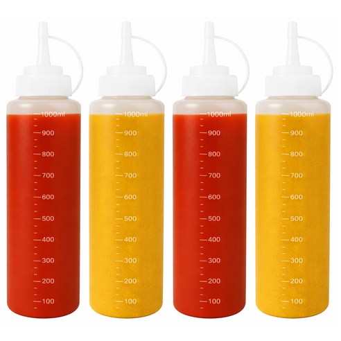 리빙메이커 BPA FREE 잘라쓰는 입구 넓은 말랑타입 소스통, 1L, 4개
