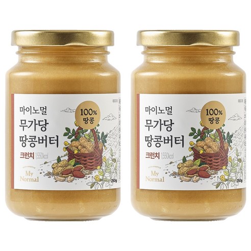 마이노멀 무가당 땅콩버터 100% 크런치, 2개, 250g