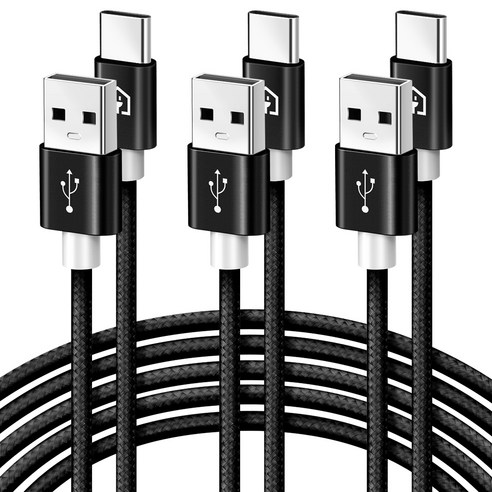 홈플래닛 C타입 패브릭 고속충전 케이블, 3m, 블랙, 3개