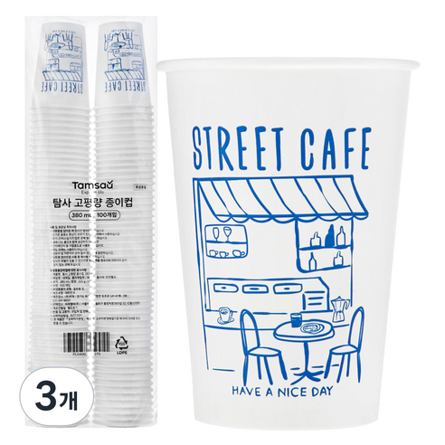 탐사 고평량 종이컵 디자인 380ml, 3개, 100개입