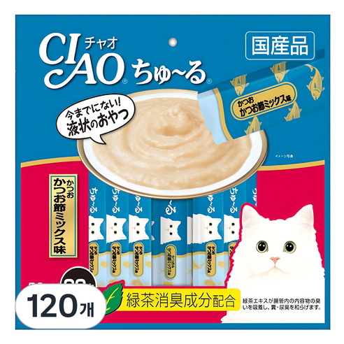 챠오츄르 고양이 짜먹는 간식, 14g, 120개, 혼합맛(가다랑어/가츠오부시)