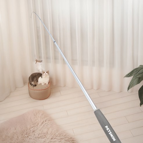 펫츠몬 고양이 장거리 1.8m 4단 깃털 낚싯대, 화이트, 1개