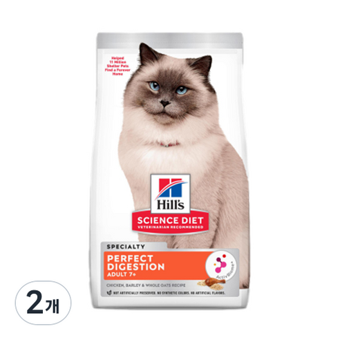 힐스 어덜트용 고양이 사이언스 다이어트 퍼펙트 다이제스천 7 플러스 사료, 닭, 1.59kg, 2개