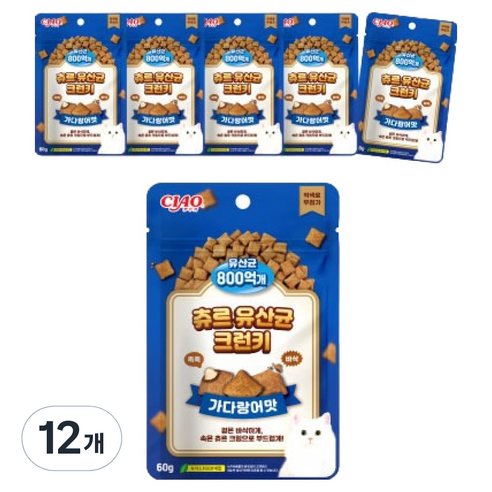 챠오츄르 고양이 츄르 유산균 크런키, 가다랑어, 60g, 12개