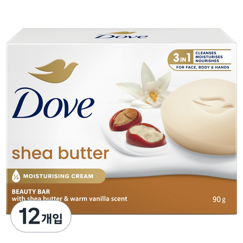 도브 시어버터 뷰티바 비누 바닐라향, 90g, 12개입