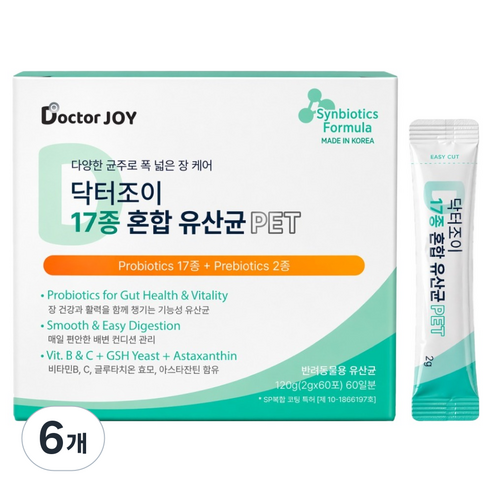 닥터조이 강아지 17종 혼합 유산균 파우더, 6개, 장건강/유산균, 60회분