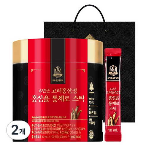 고려홍삼중앙회 6년근 고려홍삼정 홍삼을 통채로 스틱 +쇼핑백, 1L, 2개 1L, 2개