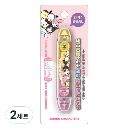 산리오캐릭터즈 듀얼 2in1 수정테이프 + 풀테이프 세트, 혼합색상, 2세트