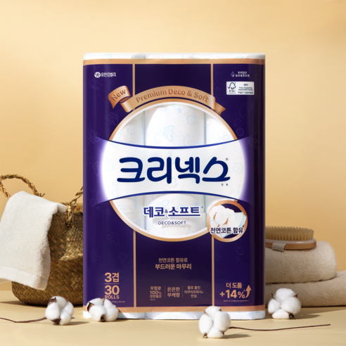 크리넥스 천연펄프 3겹 데코 앤 소프트 화장지 이미지 4